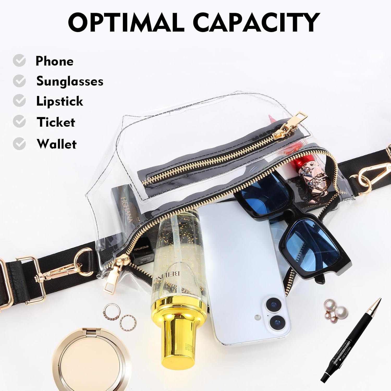 Clear Bag for Stadium Events Transparent Belt Fanny Pack Waist Clear Crossbody Stadium Bag Purse for Concerts Sports Events for Women Men - Image 4
