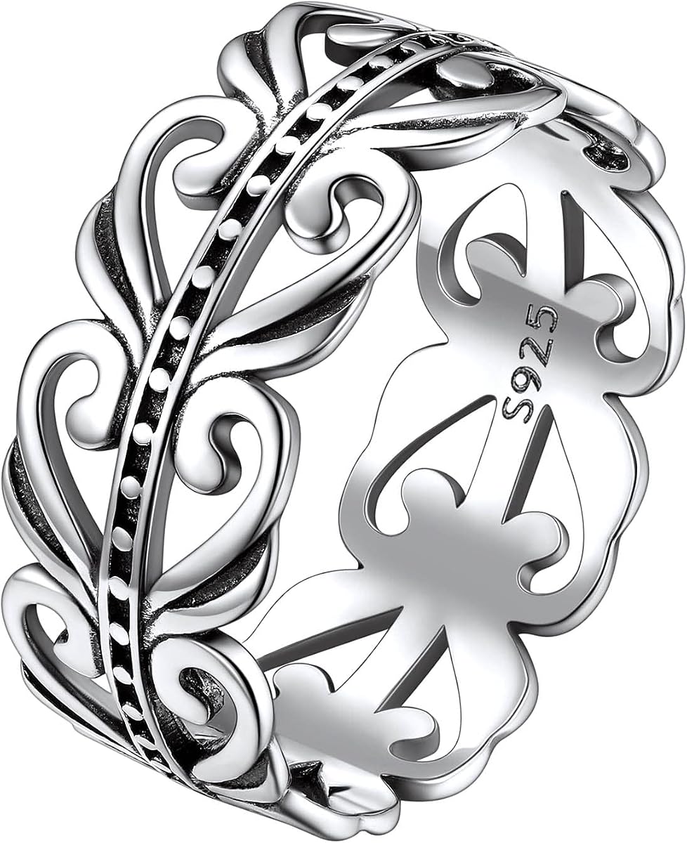 Suplight S925 Sterling Silver Celtic Knot/Evil Eye/Infinity Symbol Band Ring, 2/3/5/8mm Vintage Finger Thumb Ring for Women Size 4-13 (with Gift Box)