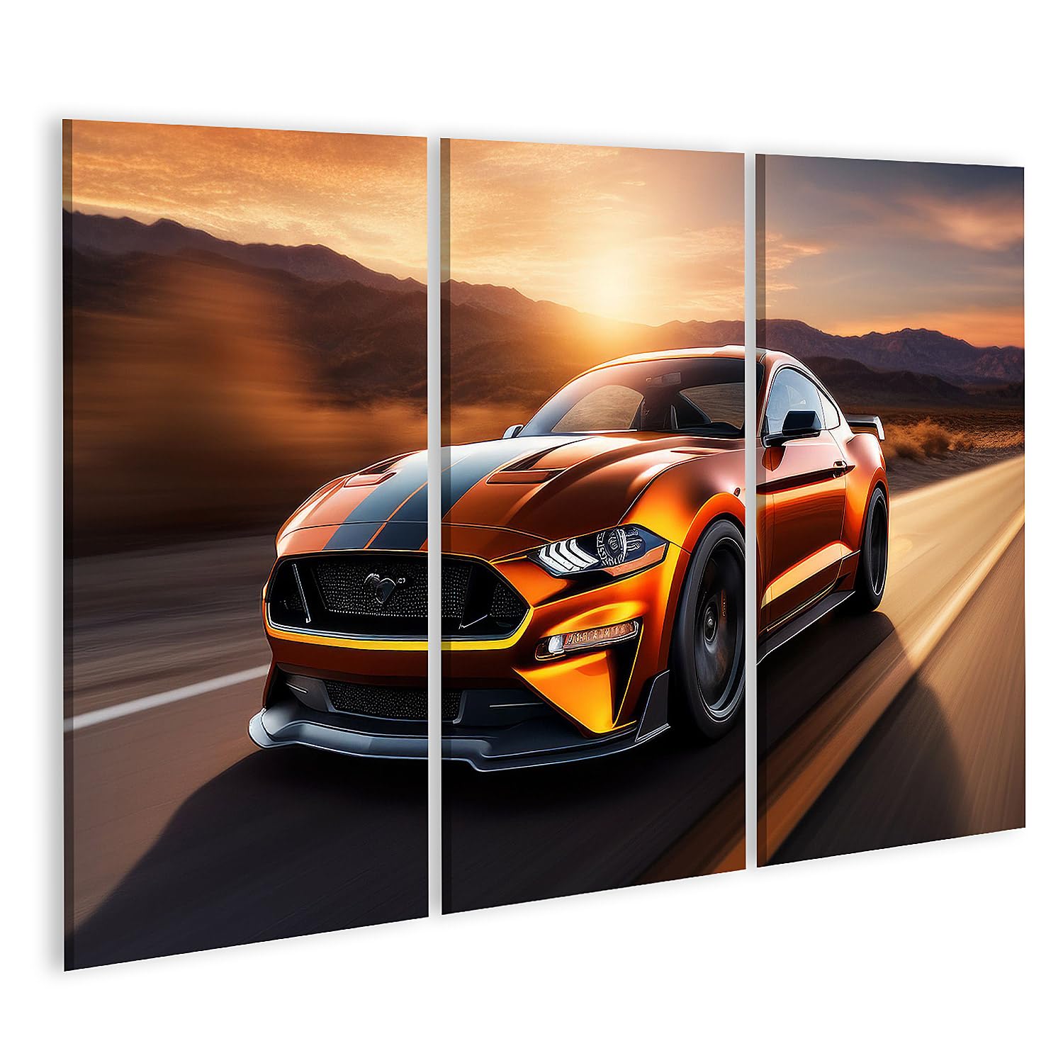 islandburner Imagen sobre lienzo Coche deportivo naranja rápido al atardecer Imágenes Murales Póster