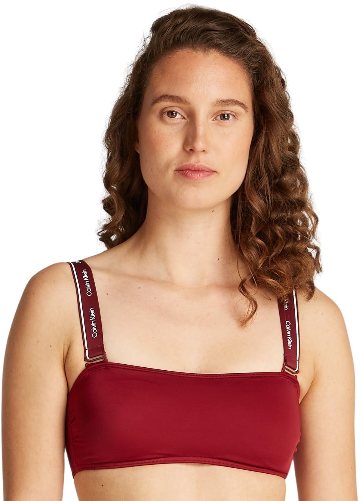 Calvin Klein Damen Bandeau Bikinioberteil Abnehmbare Träger, Rot (Plum Glaze), XS