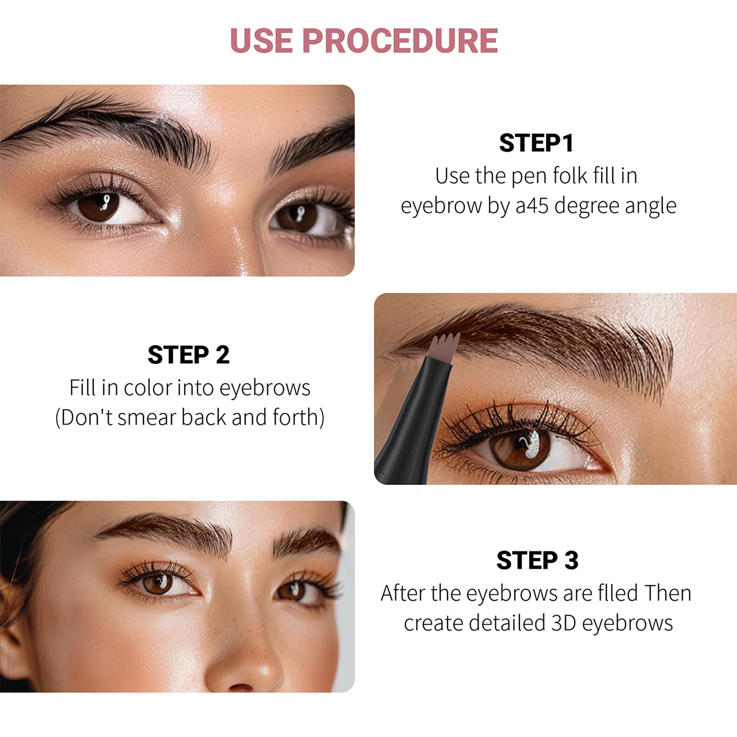 Eyebrow Pencil,3D Microblading Eyebrow Tattoo Pencil 4 Fork Tip,Eye Makeup Long-Lasting Waterproof & Smudge-proof Natural Eyebrow Hair Eyebrow Pencil (3#black) - Image 7