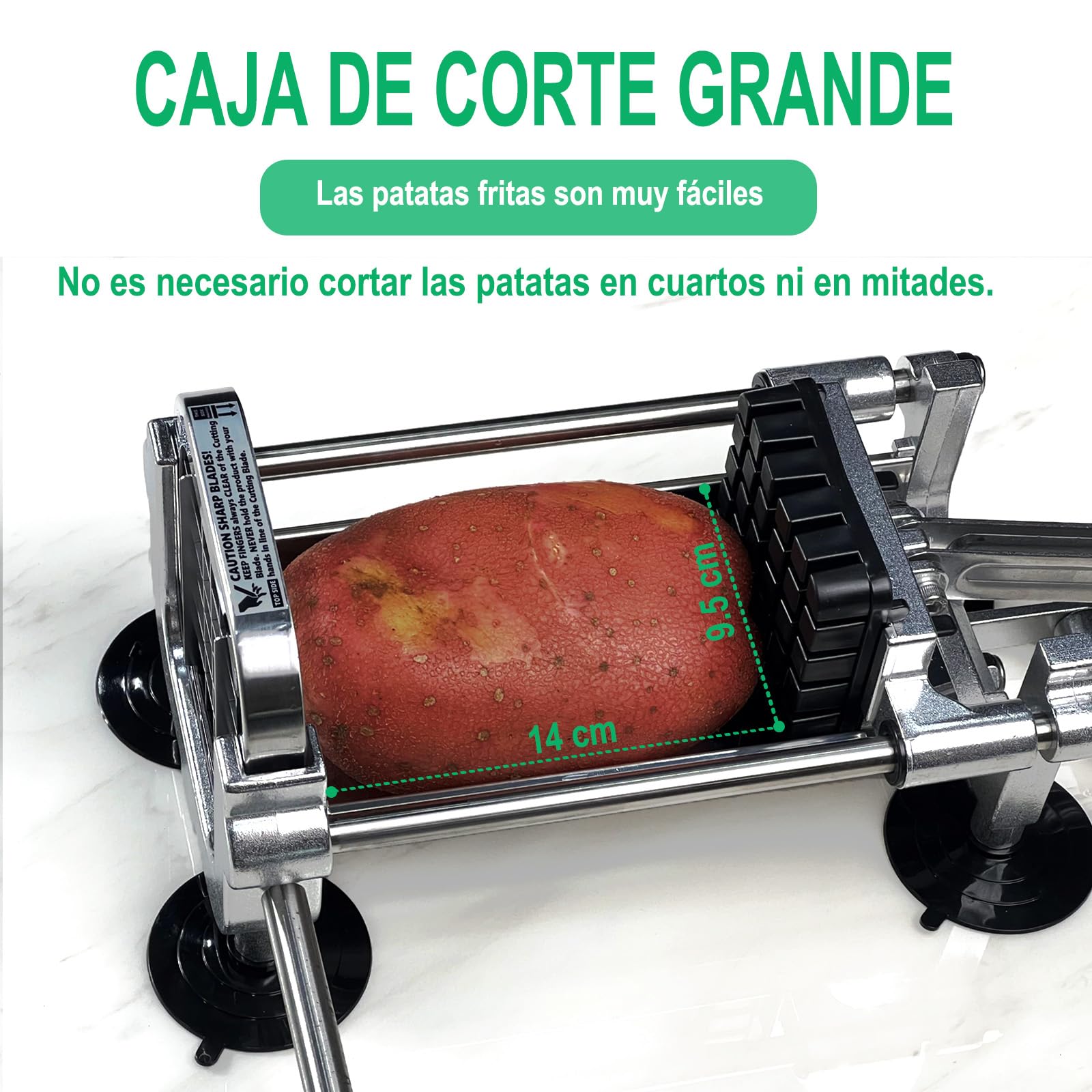 EASCANDY Cortador Profesional de Patatas Fritas, Cortador de Acero Inoxidable con Cuchillas de 12,7 mm, 9,5 mm y 6,35 mm, Resistente para Batatas, Zanahorias, Ñames y Pepinos