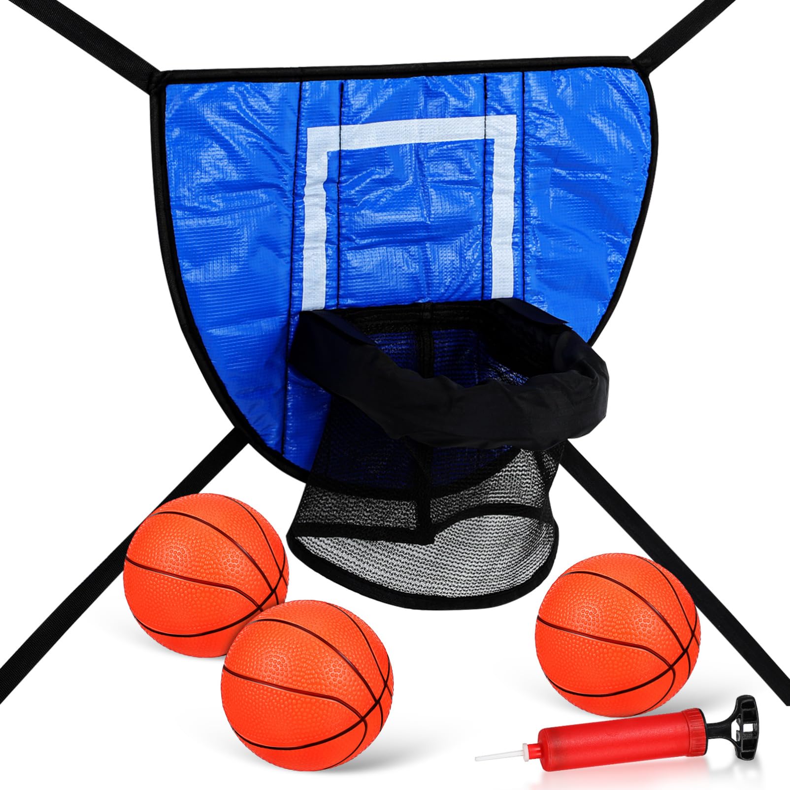 Garneck Trampoline Basketball Hoop Attachment Set with 1 Pump 3 Balls: Kids Trampoline Game Prop for Outdoor Waterproof PVC Basketball Racks