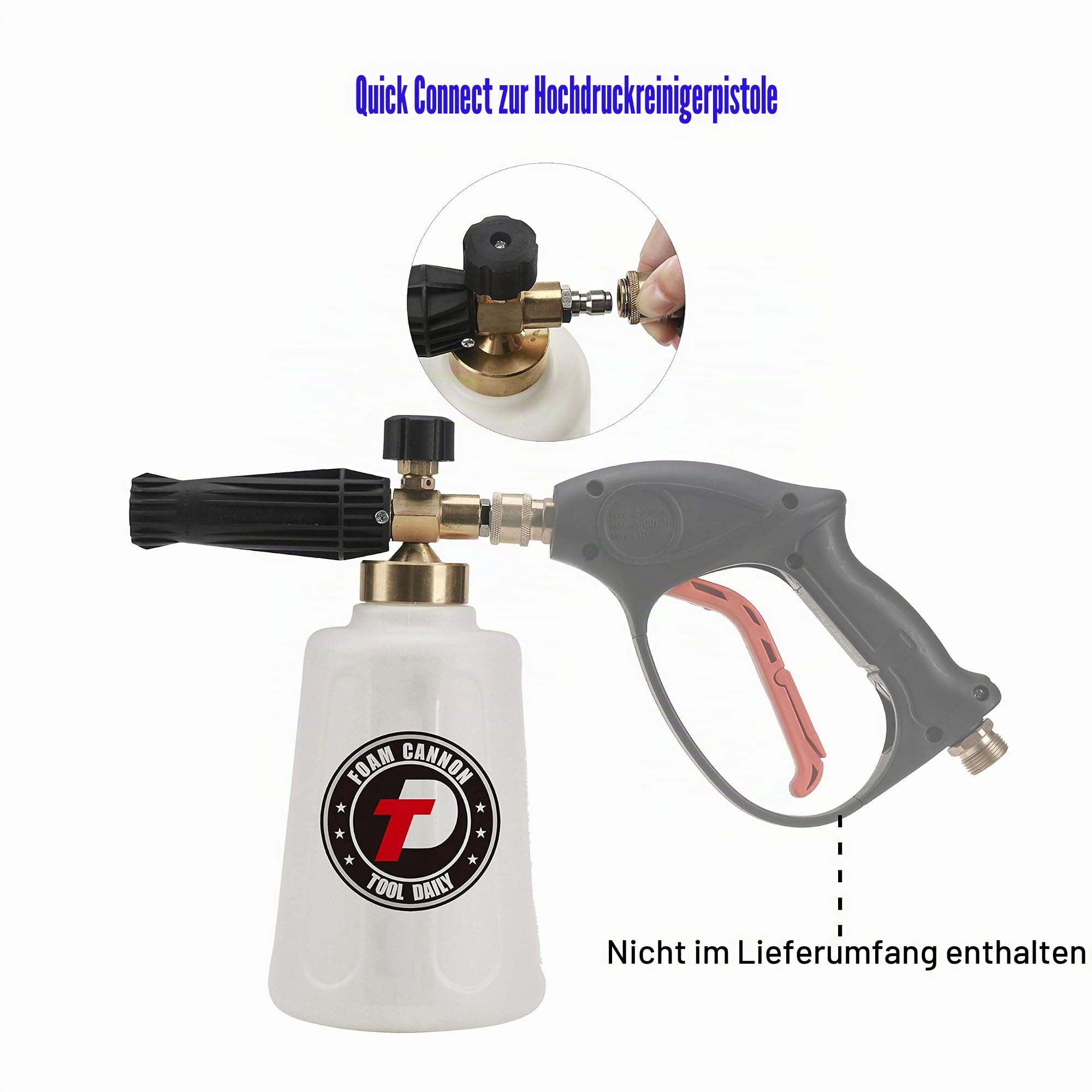 Tool Daily Schaumkanone für Auto Hochdruckreiniger, Profi Set mit zusätzlichem Düseneinsatz 1.1mm, 1/4 Zoll Schnellkupplung