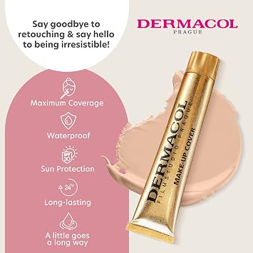 Dermacol - Full Coverage Matte Foundation with SPF 30, Waterproof Foundation for Oily Skin, Acne, Under Eye Bags, Long-Lasting Makeup, 30g - Shade 208