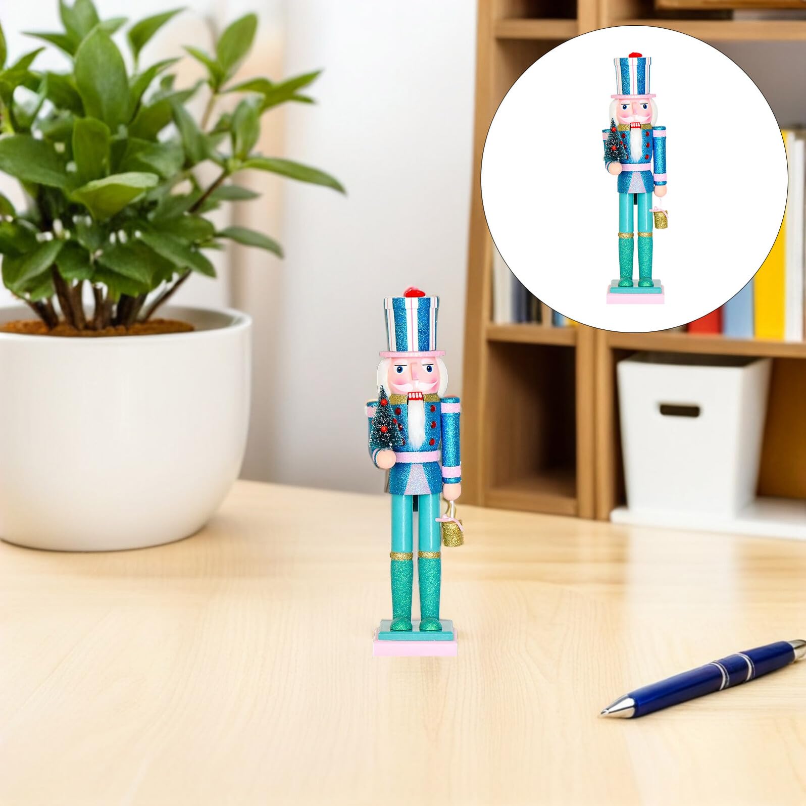 SHINEOFI Nussknacker Holzfigur für Weihnachtsdeko Traditioneller Nussknacker als Tischornament Stehende Nussknacker-Figur mit Handgeschnitzten Details Regaldekoration für Festliche