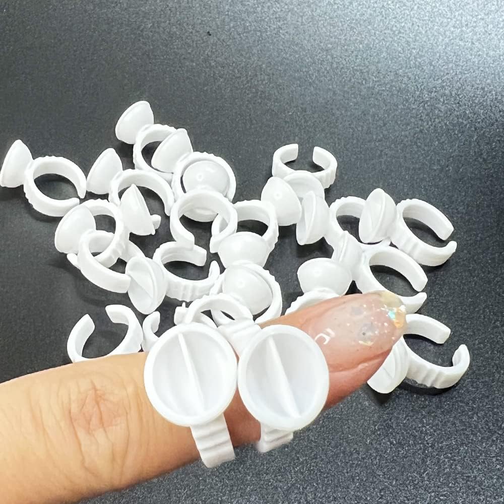 Pigment Rings - 100pcs2 Slot Lash Glue Holder Pallet, Disposable Plastic Nail Art Tattoo Pigment Ink Cups Caps Holders Glue Holder Eyelash Extension Rings Ring Holders Palette(Small Separated)