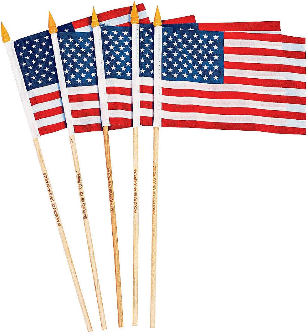 Small Cloth Personalized American Flags - 6"" x 4 - Party Decor - 12 Pieces