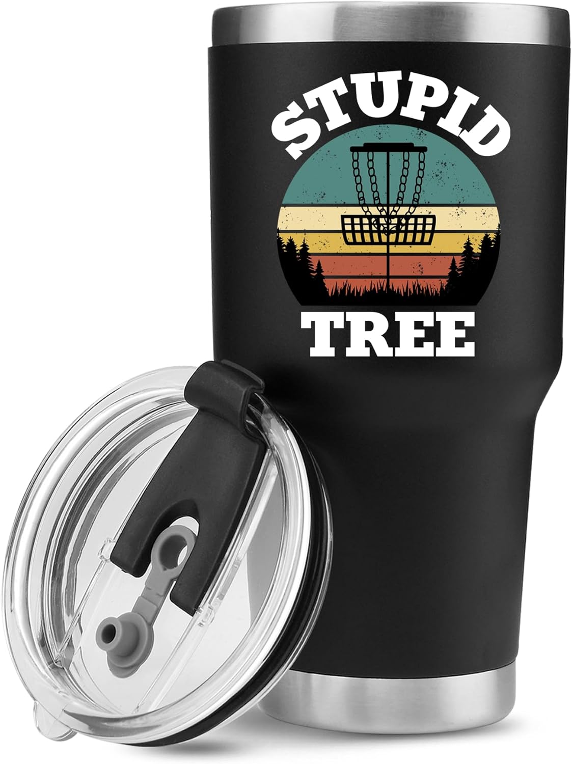 Panvola Stupid Tree Funny Disc Golf Player Vacuum Insulated Tumbler Retro Stainless Steel With Removable Lid Drinkware (30 oz)
