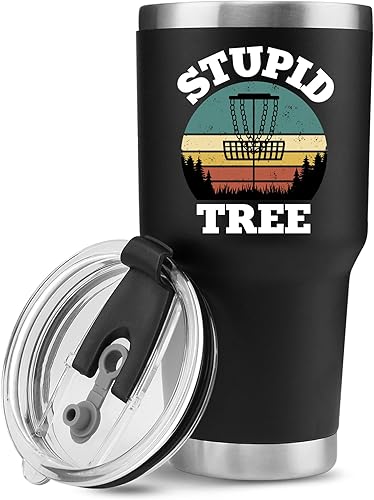 Panvola Stupid Tree - Vaso con aislamiento al vacío para jugador de golf, disco divertido, de acero inoxidable retro con tapa extraíble, 30 onzas
