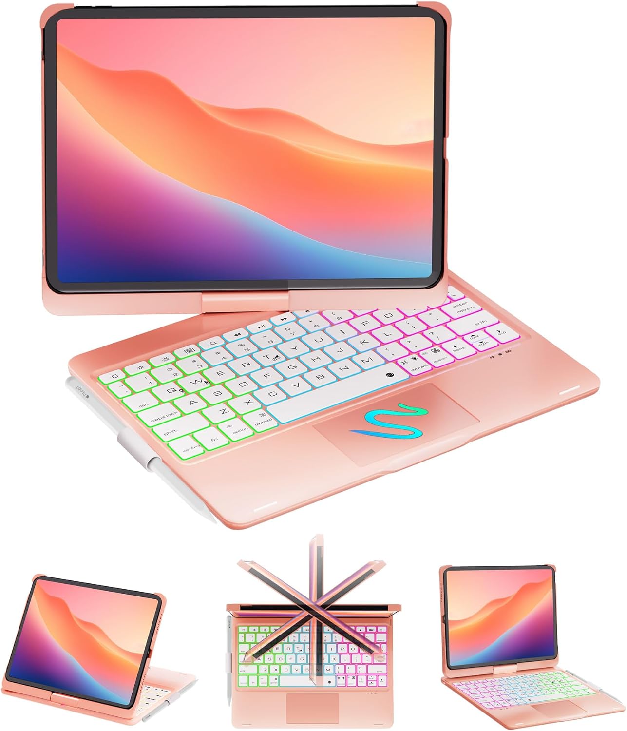 NOKBABO Trackpad Keyboard Case for iPad 11th Generation A16 (2025) & iPad 10th Generation (2022), 360° Rotatable, Multi-Touch Trackpad, Pencil Holder, Slim & Lightweight - Pink