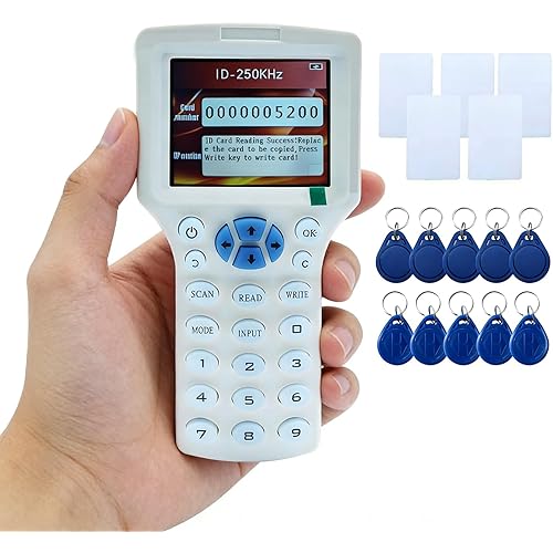 RFID Reader Writer RFID Copier Multi-Frequency RFID Card Reader Smart Card Decoder with Free Software and USB for Access Control Home Security (White)