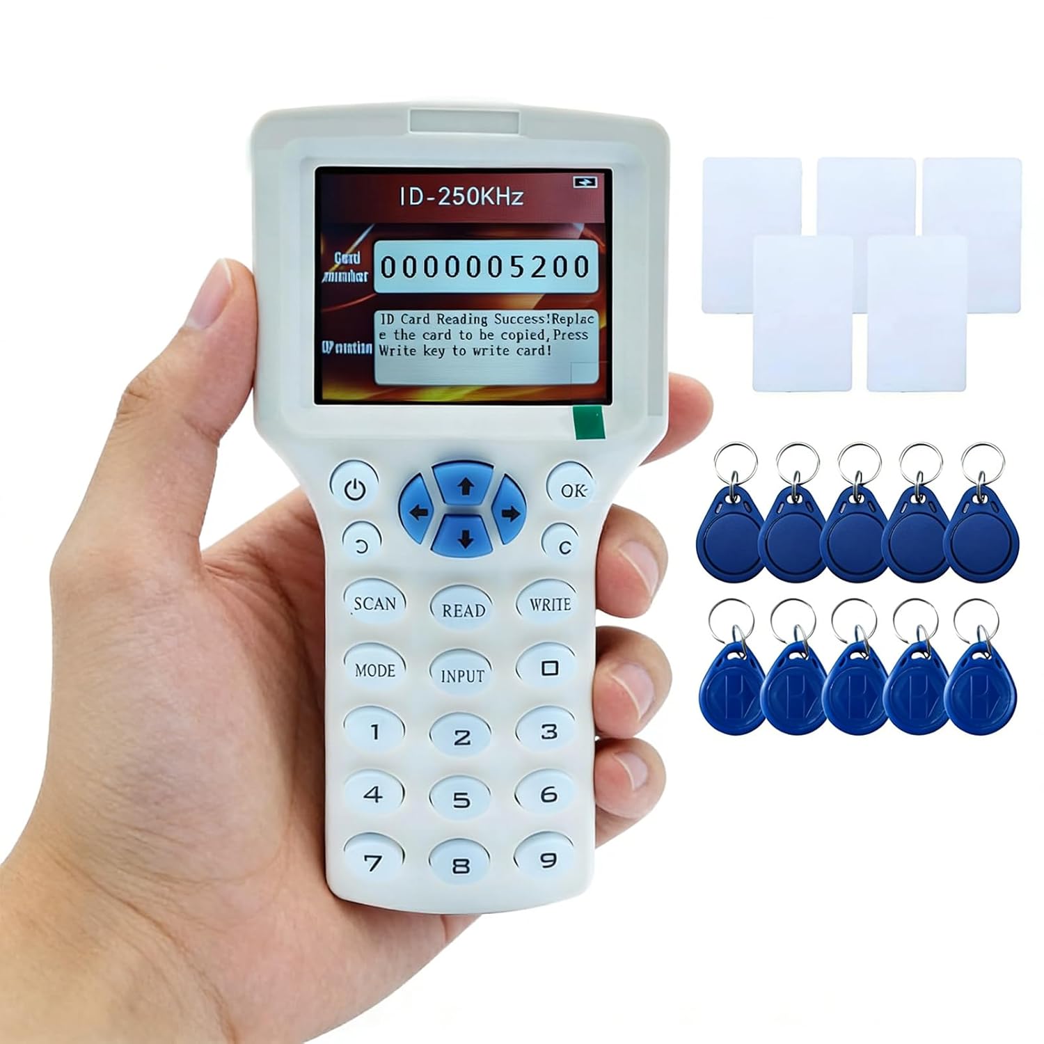 RFID Reader Writer RFID Copier Multi-Frequency RFID Card Reader Smart Card Decoder with Free Software and USB for Access Control Home Security (White)