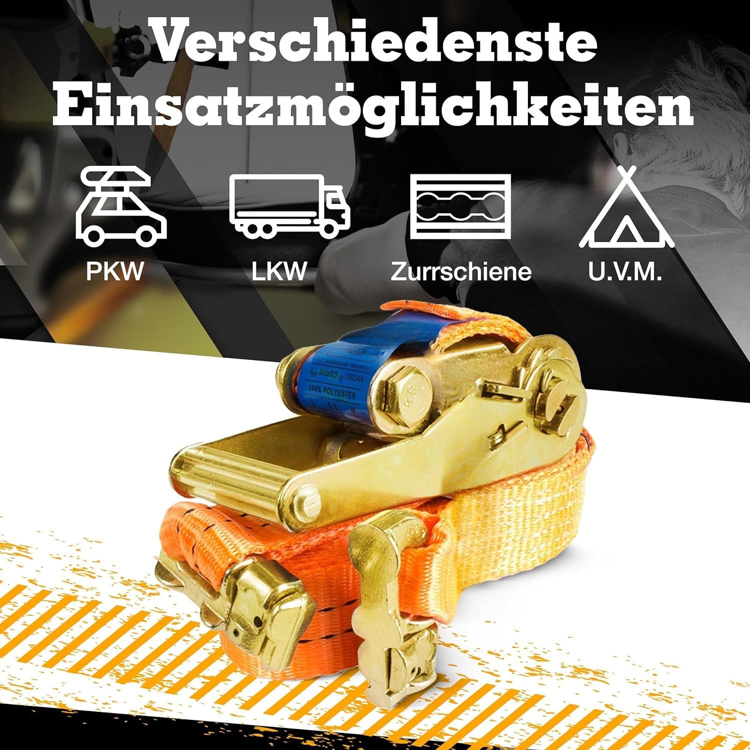 Safetytex Spanngurt Doppelfitting Airlineschiene 35mm 5m 1000kg | 2-teiliger Ratschengurt mit hoher Tragkraft für Zurrschienen, hochfeste Ladungssicherung und sicheren Transport