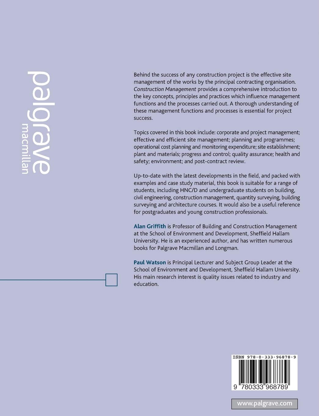 Construction Management: Principles and Practice : Griffith, A., Watson,  Paul: Amazon.de: Books