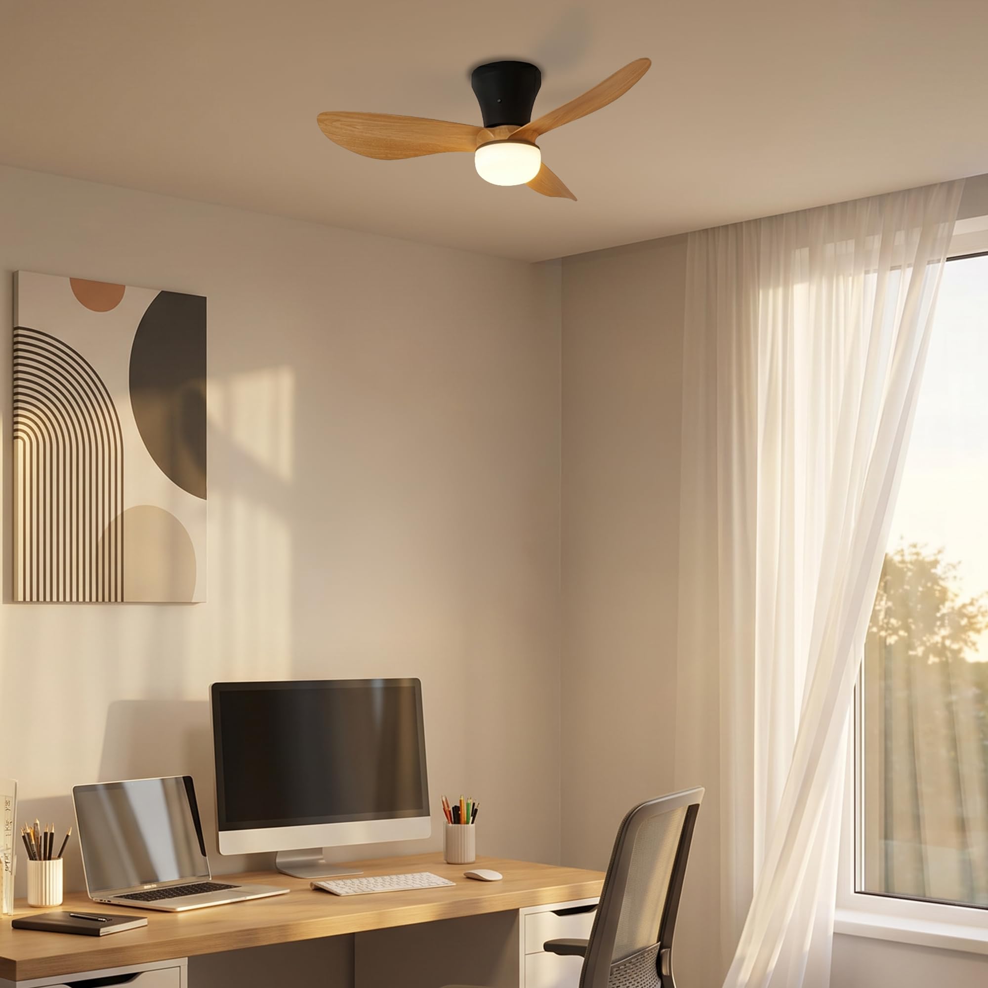 BRILONER - LED Deckenventilator mit Beleuchtung, Fernbedienung, Leiser DC-Motor, 3 Geschwindigkeiten, CCT, Dimmbar, Lampe mit Ventilator, Ventilator Deckenleuchte, Deckenlampe, 78x26 cm, Schwarz-Holz