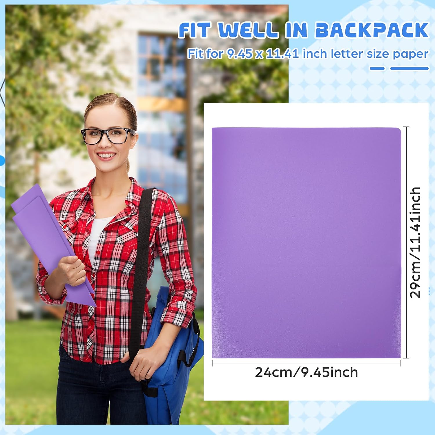1 Pcs Heavy Duty Plastic Folders 2 Pocket File Folder Fit Letter Size for Home Office School Communication Presentation Report Sheet Protectors (Purple) image 2