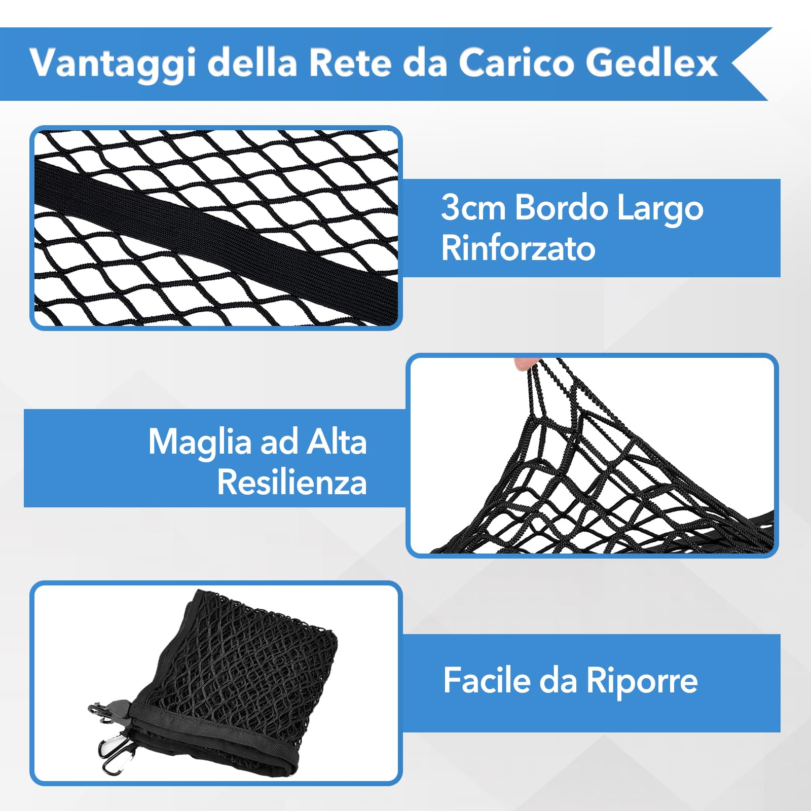 Rete Elastica per Camion, Rete Bagagliaio Auto con Ganci, Grandi Rete Portaoggetti 1,2 x 1,2 m Estensibile Fino a 2,1 x 2,1 m, Rete da Carico per Pick-up, Auto, SUV, Rimorchio, Barca, Camper