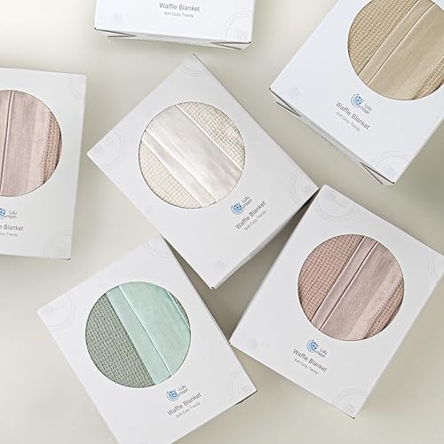 Miniatura 8 de lulumoon Manta de bebé para envolver manta de gofre con ribete satinado, mantas suaves y transpirables para niños pequeños, perfectas para cubierta