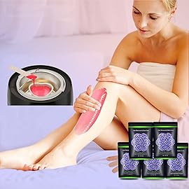 Auperwel Wax Beads for Hair Removal 1.1 lb (17.6 oz), Hard Wax Beads for Sensitive Skin - Brazilian, Face, Bikini, Legs, Eyebrow, Painless Waxing Beads Kit for Women Men, 5 Packs with 10 Wax Sticks
