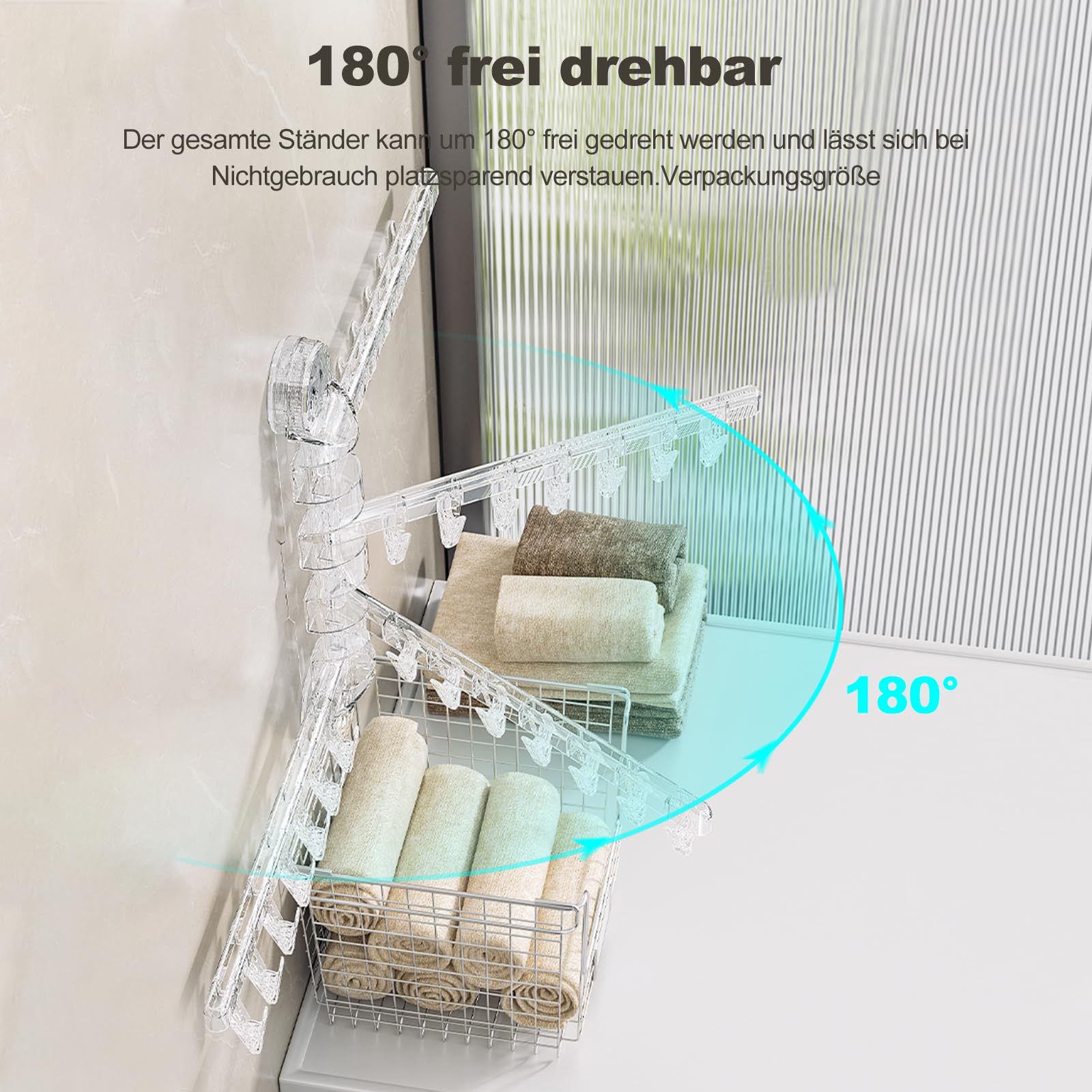 Ergocar Faltbarer Multifunktion Wäscheständer zur Wandmontage mit 180° Drehung - Ideal für Socken, Unterwäsche, Handschuhe, Lappen und Handtücher