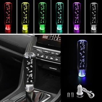1 PC Car LED Luminous Crystal Gear Shifter, Personalized Bubbles with Colorful Lights Shift Knob, 5.9 in Cool Head, Universal for Cars Trucks Transparent NEFGSPD699TY-15CM