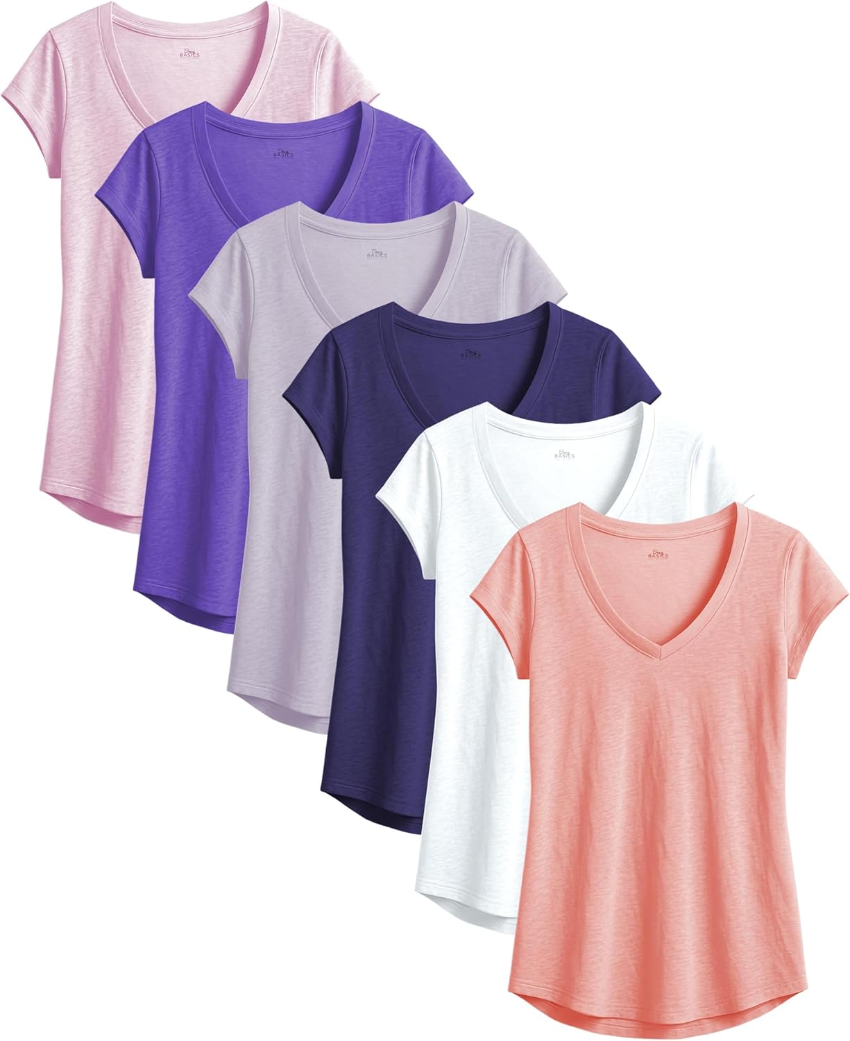 Sexy Basics Women's V-Neck Short Sleeve Tops | Semi Sheer Slub Burnout Fabric Workout T Shirts | Multi Packs & Colors