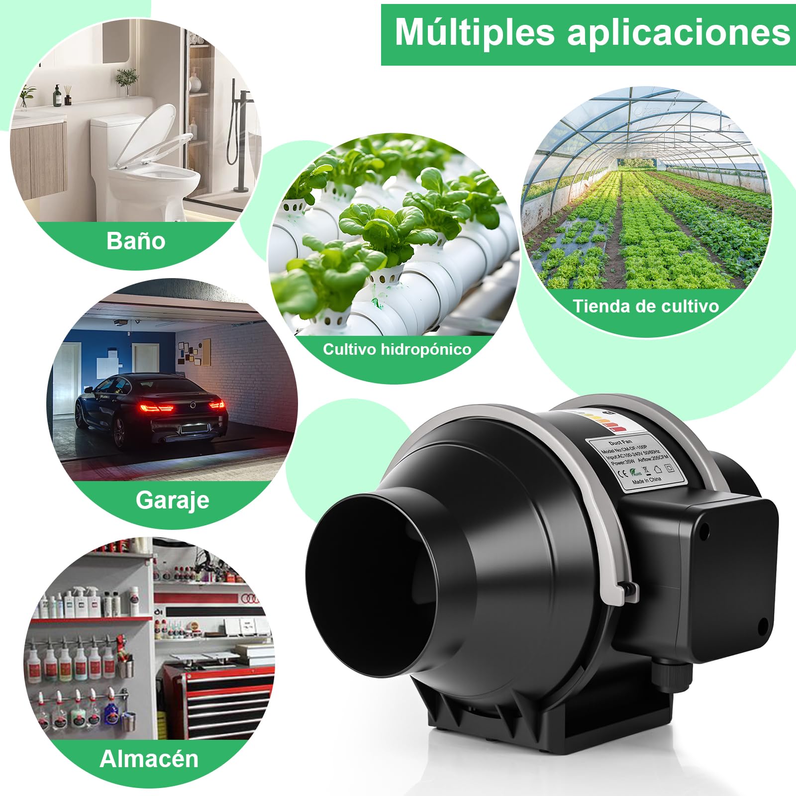Extractor de Aire 100 mm con Controlador Ajustable 360m³/h, Ventilador de extracción para Baño, Booster, Tienda de Cultivo, Garage, Cucina