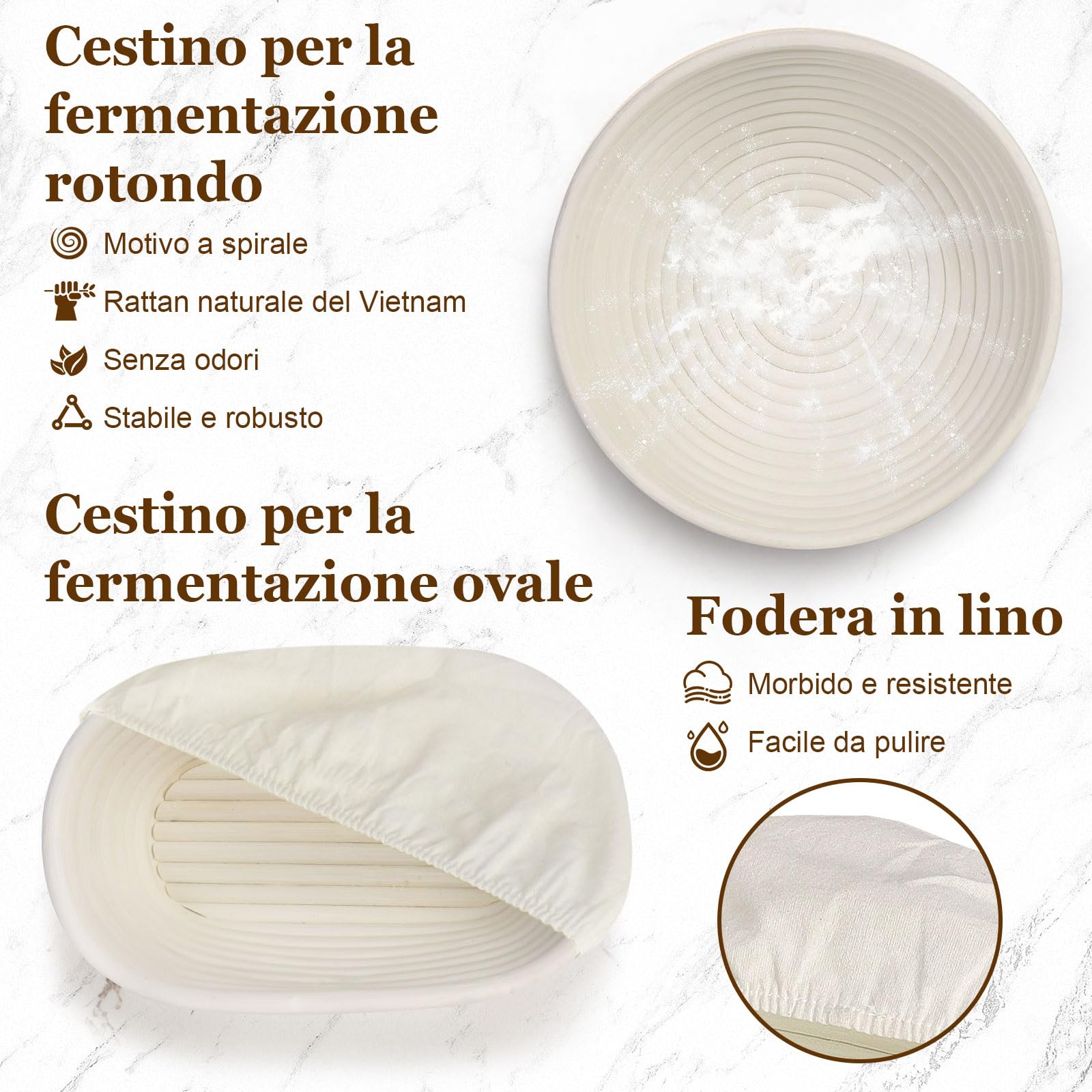 SHANNA Cestino Lievitazione Pane set da 15 Pezzi, cestino pane lievitazione, Cestini Lievitazione Pane in Rattan Naturale, Accessori Per la Cottura del Adatti a Principianti e Panettieri (15PCS)