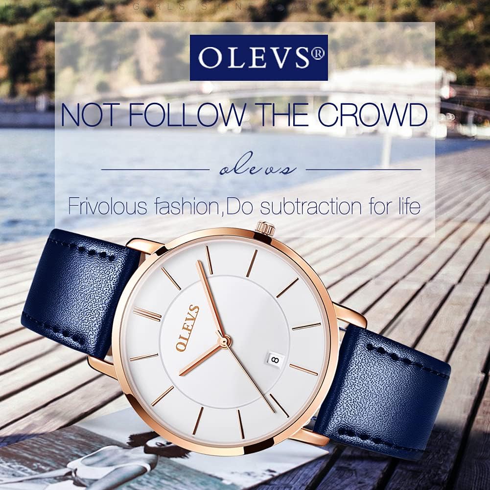 OLEVS Women's Watches for Ladies Female Wrist Watch Leather Band Waterproof Thin Minimalist Casual Simple Dress Quartz Analog with Date Calendar - Image 5