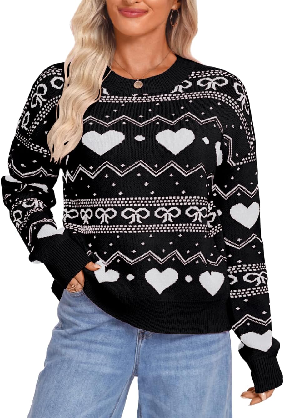 Heart Patterned Sweater for Women