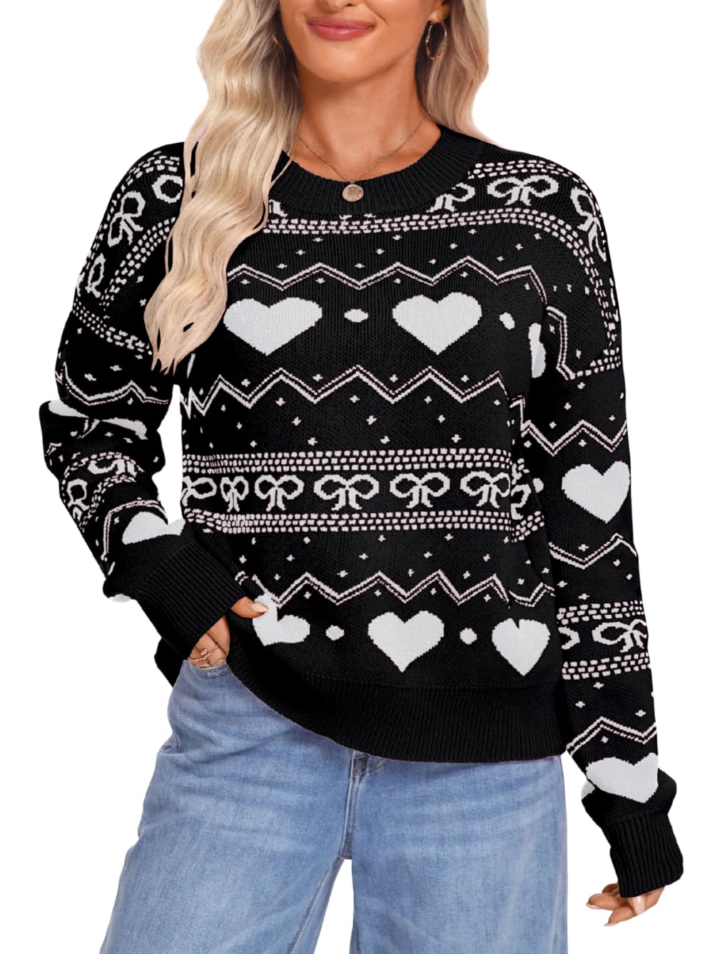 Heart Patterned Sweater for Women