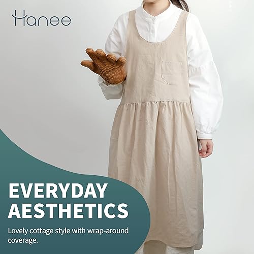 Miniatura 3 de HANEE Delantales con espalda cruzada para mujer con bolsillos, delantal de algodón de estilo japonés, bonito delantal para cocina, etc. (6 colores)