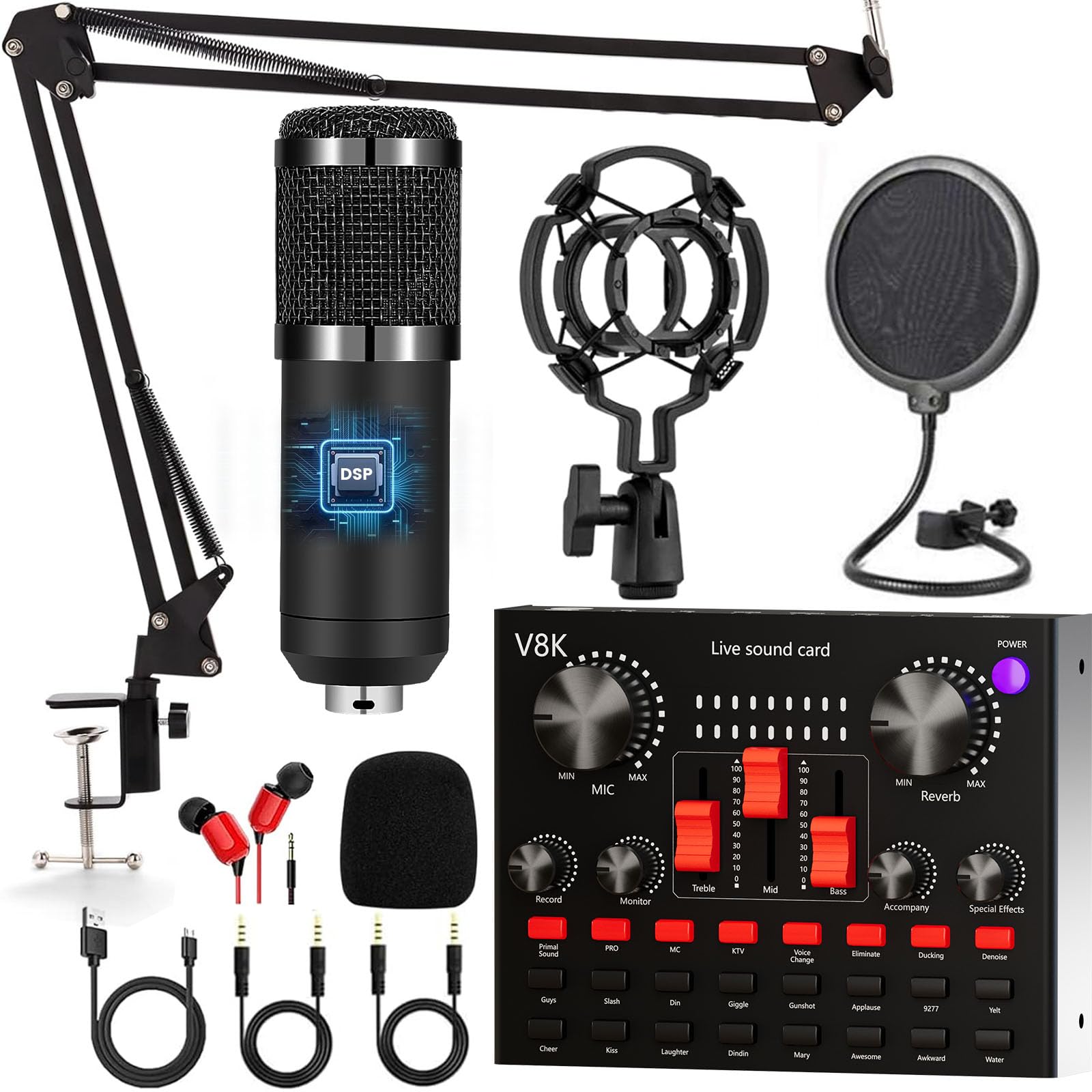 Paquete de equipo para podcast, Micrófono Podcast, Mesa de Mezclas con Diseño En Forma de Corazón Micrófono BM800, set de micrófonos para podcast para gamers, podcasting, grabación, canto y streaming