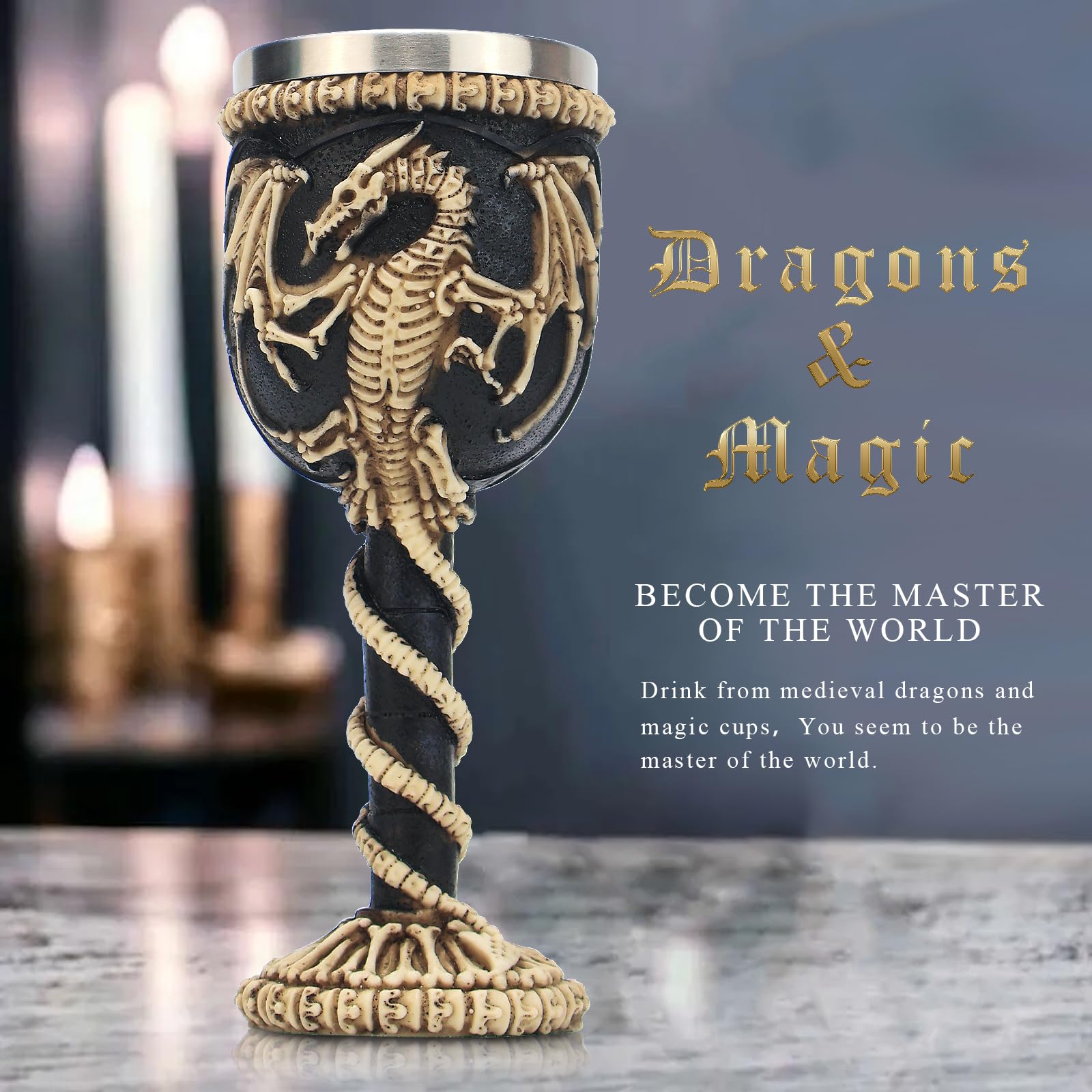 Calice gotico medievale in acciaio inox, dungeons and dragons guerriero vichingo pirata, corpo in resina con inserto in acciaio inox, tazza decorativa, regalo per feste di compleanno, 200 ml (dragone)