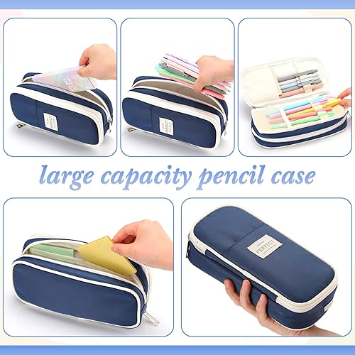 Miniatura 10 de 30 piezas de suministros escolares estéticos con estuche, 6 lápices mecánicos, 5 bolígrafos, 5 bolígrafos de secado rápido, 6 resaltadores pastel,