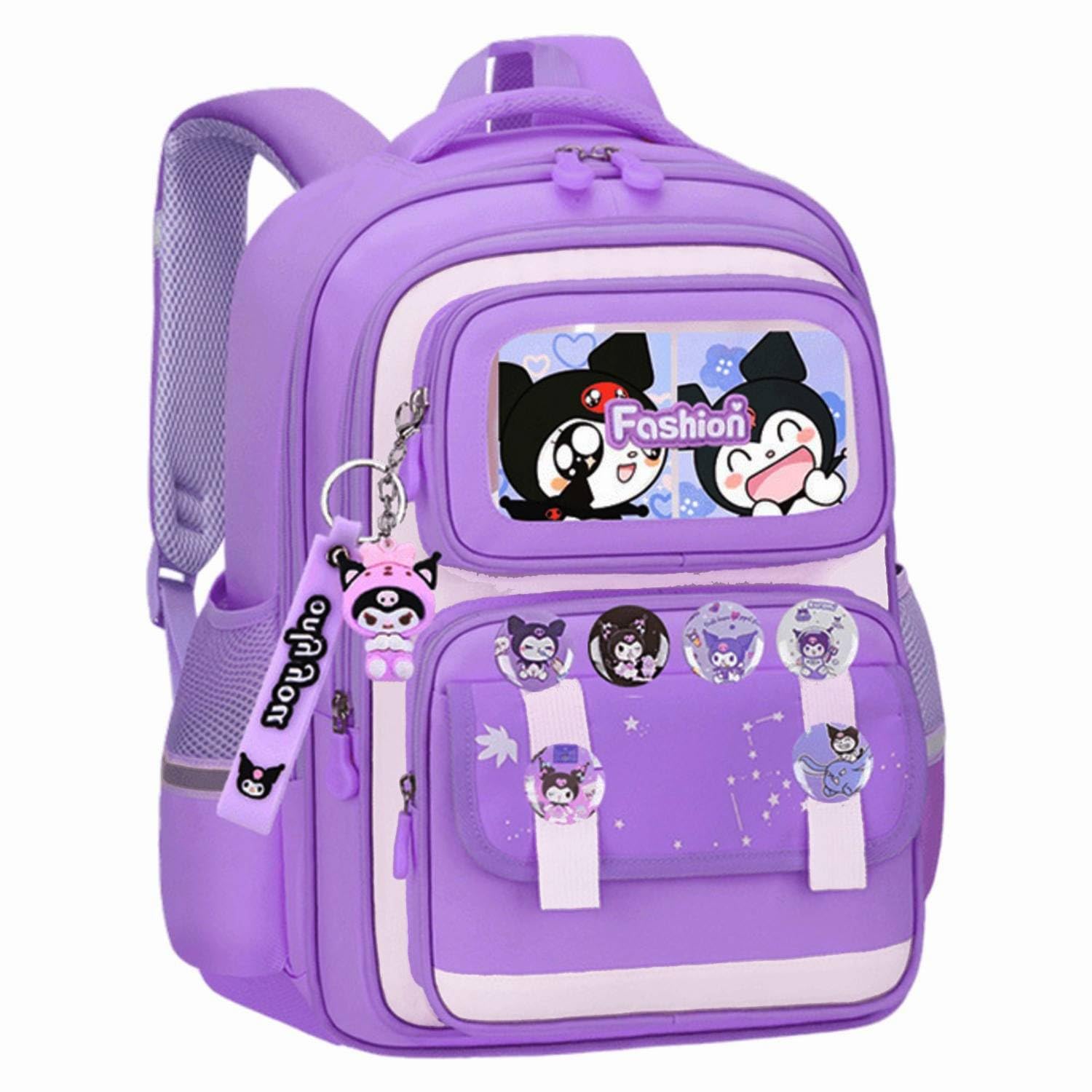 Cartoon Theme School Backpack for Boys & Girls | Multi Compartment Large Capacity Aesthetic School Bag with Capybara Keychain & Accessories | Lightweight & Durable Outdoor Travel Shoulder Bag-image-4