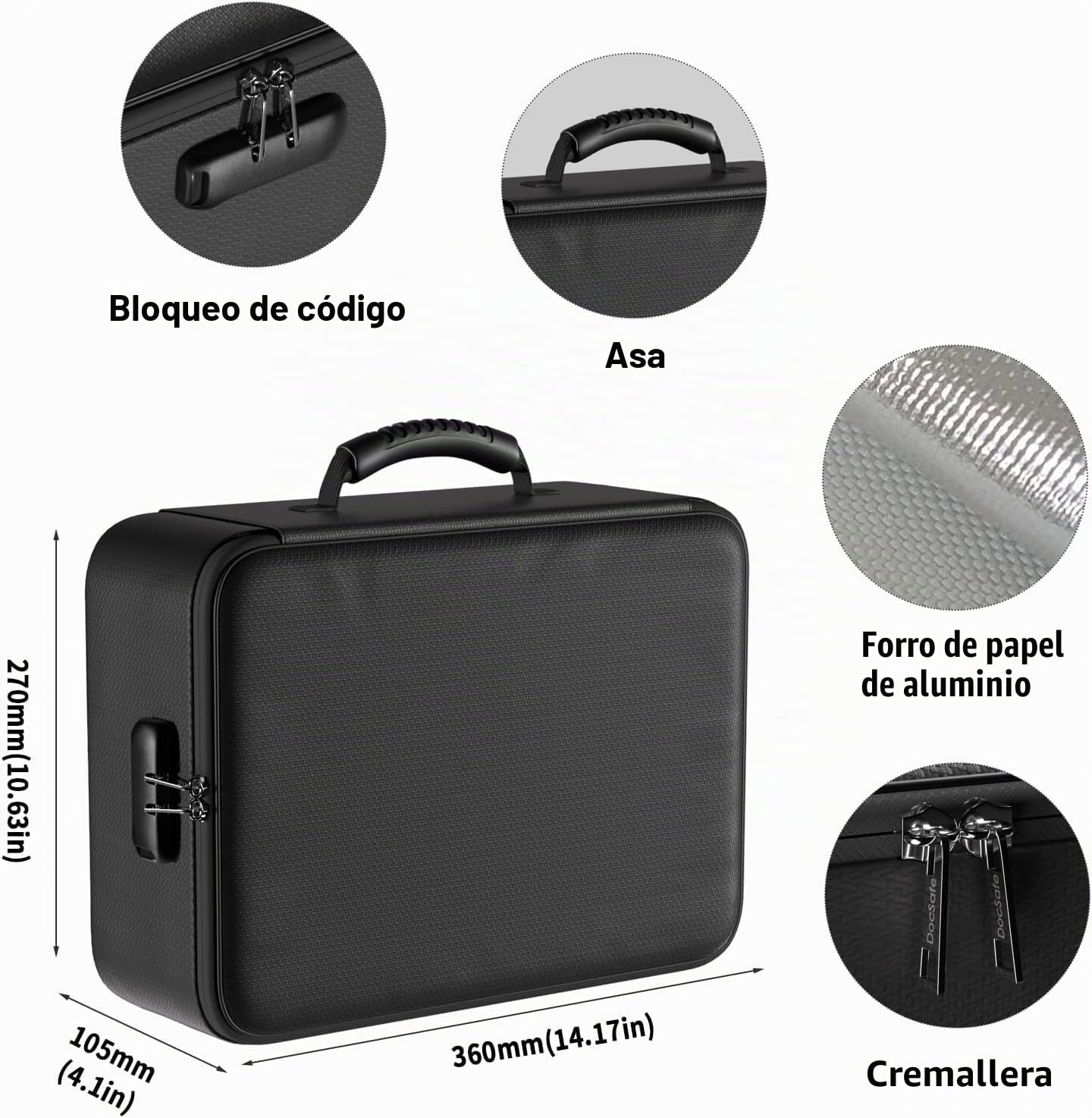 Caja de Documentos Ignífuga DocSafe 5200°F Caja de Almacenamiento con Aislamiento Térmico Mejorada Ignífuga y Resistente al Agua Organizador de Archivos de 8 Capas con Cerradura, Almacenamiento Seguro