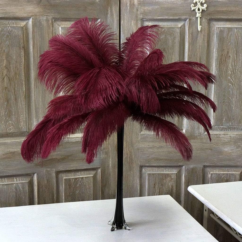 ZUCKER Large Feather Wedding Quality Home Decor, 17 Inch, Burgundy, 12 Pieces Ostrich Drab, 17"