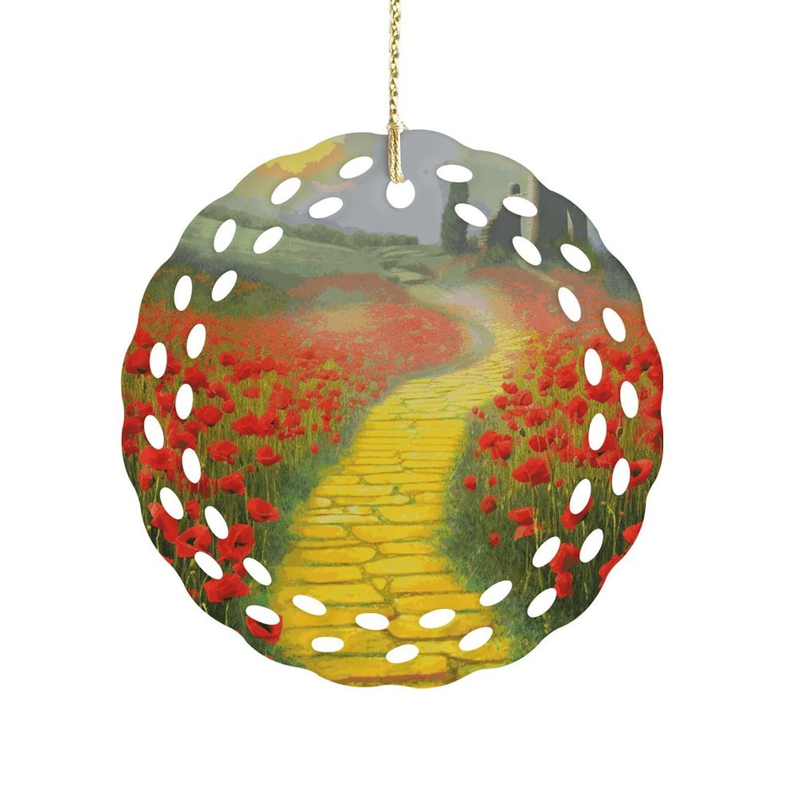 Poppies Field Yellow Brick Road Christmas Ornament Holiday Hanging Decoration Xmas Tree Keepsake Personalized Xmas Tree Ornament Round Ceramic Ornaments for Keepsake Gifts Ideas Home Decor