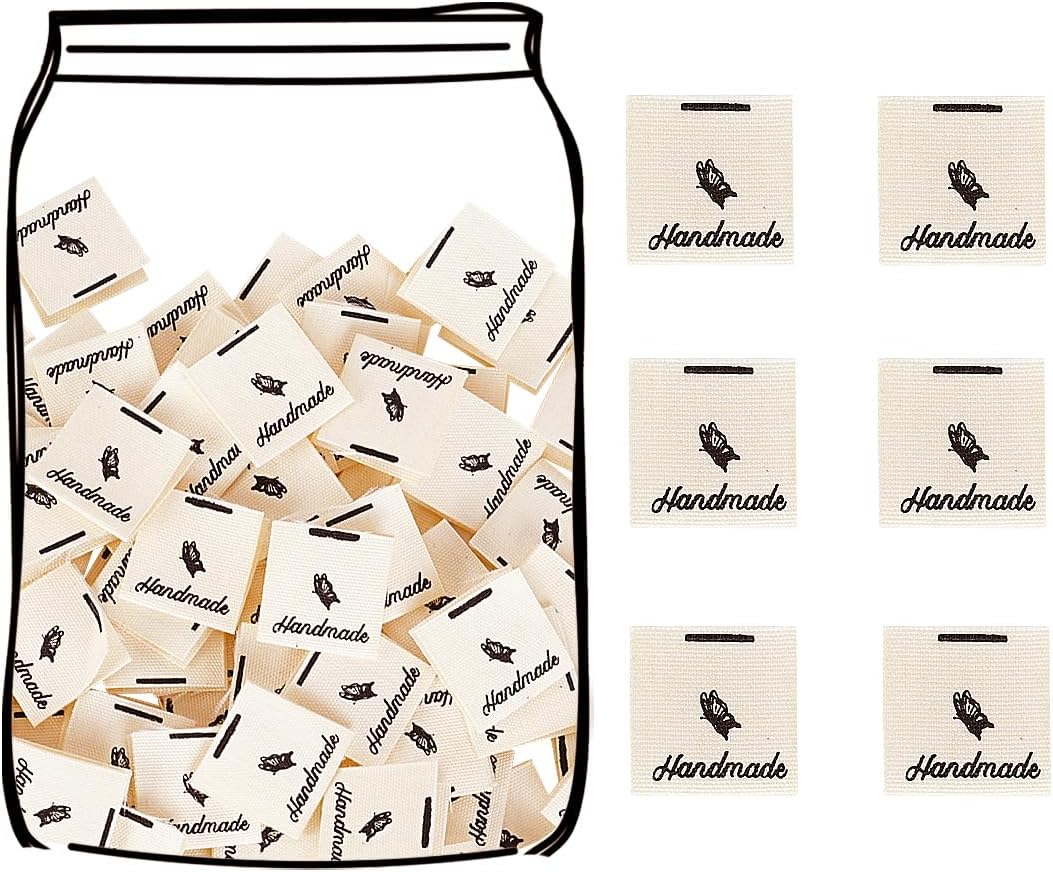 TOGETRUE 100pcs Sewing Labels for Handmade Items, Durable Fabric Woven Tags with Handmade with Love Text, Sewing Labels for Crochet, Knitting, Sewing Projects and DIY Crafts (Style B)