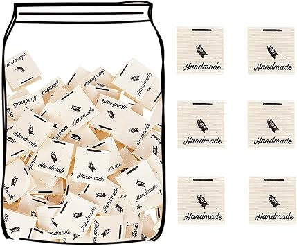 TOGETRUE 100pcs Sewing Labels for Handmade Items, Durable Fabric Woven Tags with Handmade with Love Text, Sewing Labels for Crochet, Knitting, Sewing Projects and DIY Crafts Style B