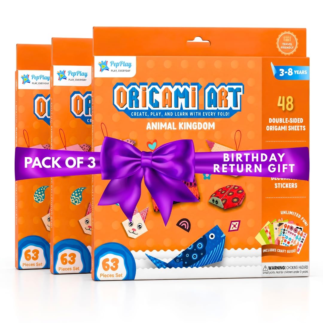 PepPlay 3D Origami Paper Craft Kit (Pack of 3) — Best Birthday Return Gifts for Kids Ages 3 4 5 6 7 8 | 48 Sheets + Booklet + QR Video Tutorials Each | Mess-Free Travel Activity | Boys & Girls Gift-image-47