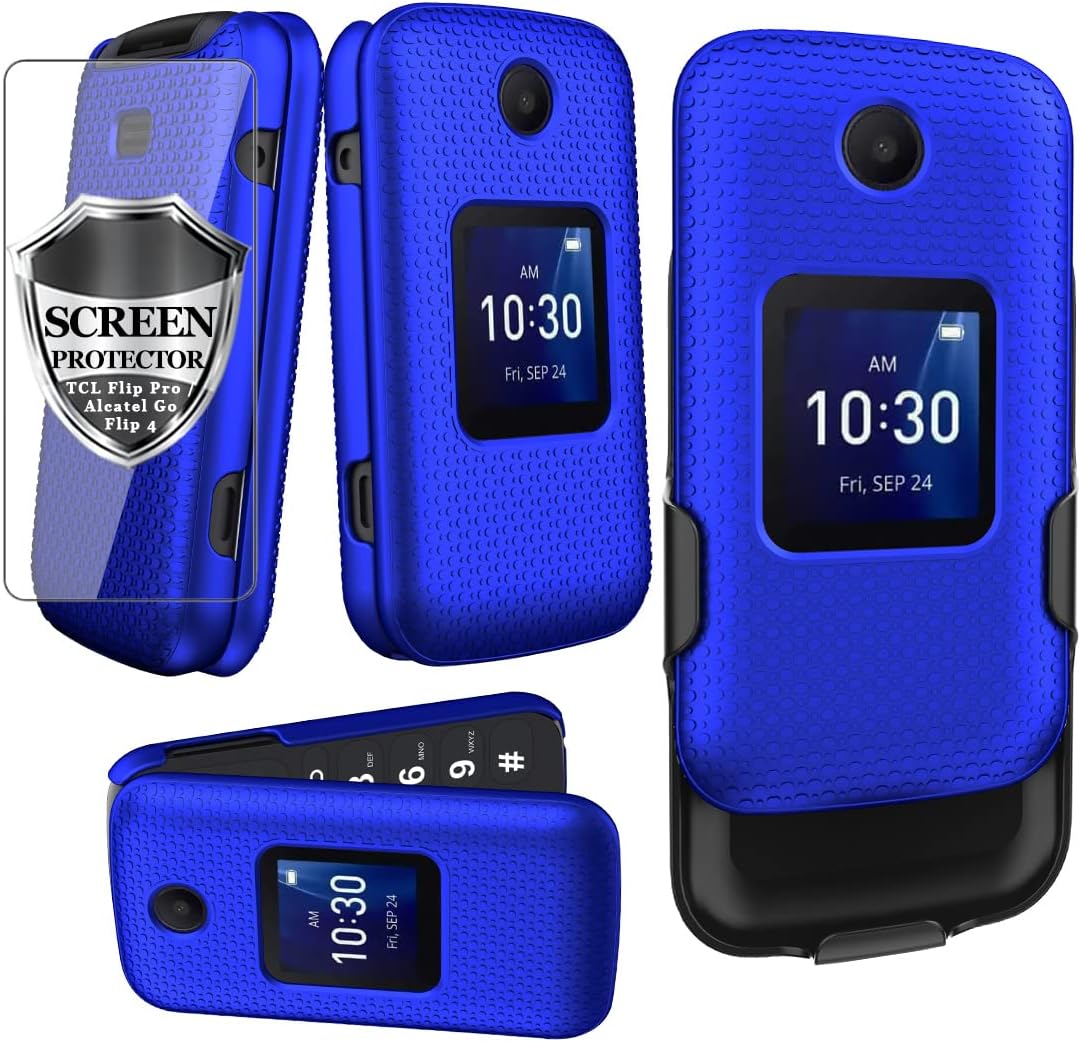Ailiber for TCL Flip/TCL Flip Pro/TCL Flip Go/TCL Classic/TCL Flip 2 Case, Alcatel Go Flip 4 Phone Case Holster with Screen Protector, Swivel Belt Clip Holster with Kickstand Shockproof Cover-Blue