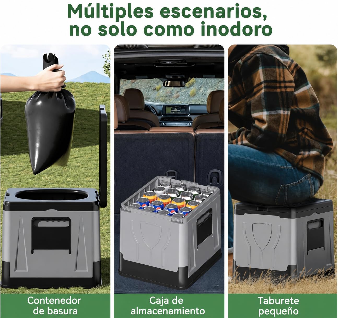 Inodoro Portátil Para Adultos - Ideal Baño Portatil Camping - Plegable, Compacto y Ligero - Sanita Portatil y Retrete WC Portatil Adultos - Fácil Limpieza y Transporte