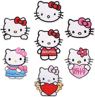 7Pcs Kids Cute Cartoon Kitty Iron On Patches for Clothing Sew On/Iron On Applique Embroidered Patches for T-Shirt, Jackets, Jeans, Vests,Hats, Backpacks
