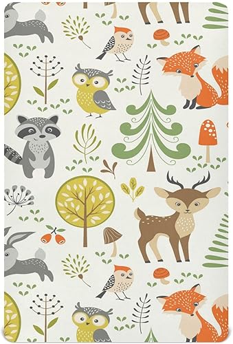 Sábanas de cuna de animales del bosque de verano para niños y niñas, súper suaves, mini sábana bajera ajustable para cuna estándar y de niño
