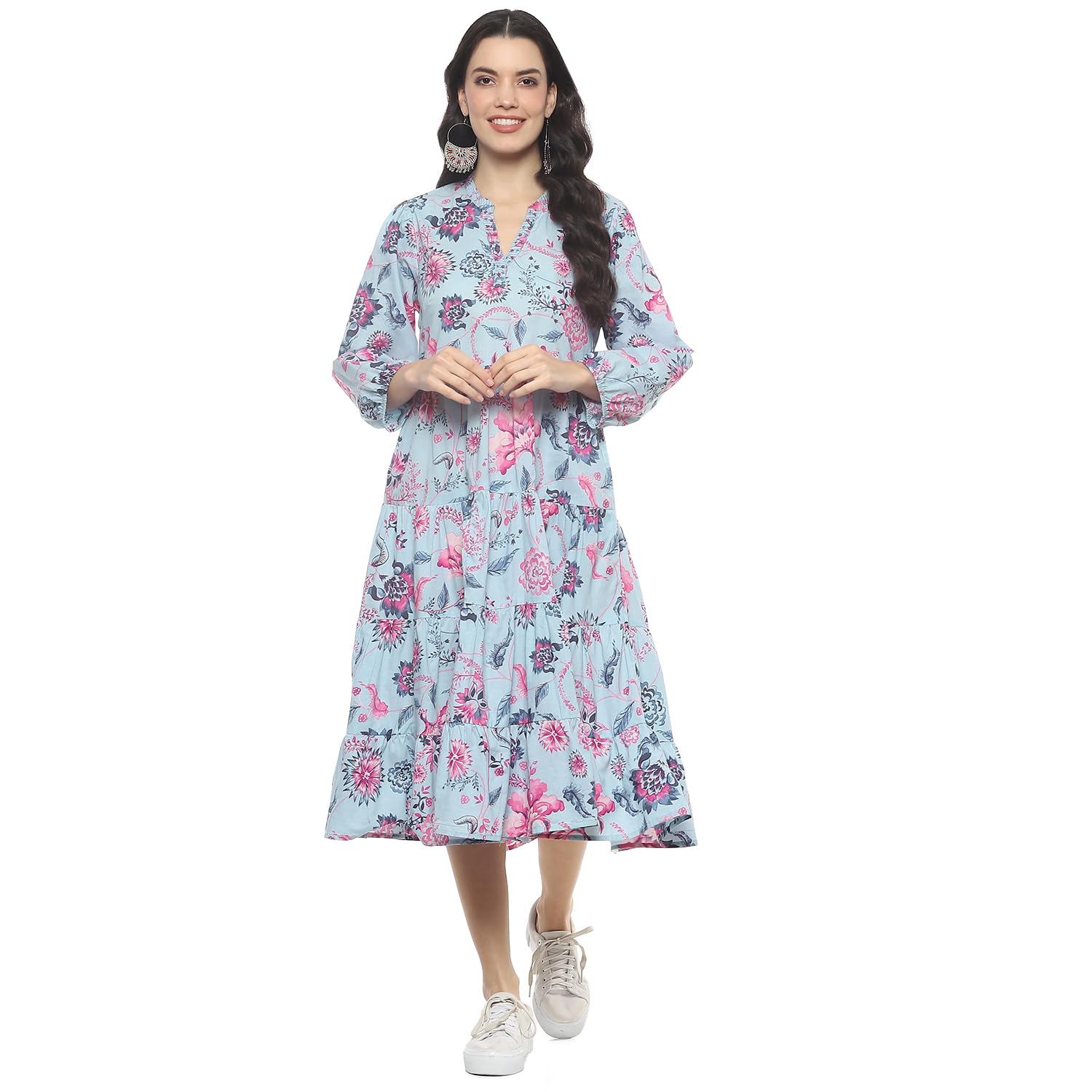 biba Women Casual Dress Ankle Length Cotton Tiered Dress-picture-11