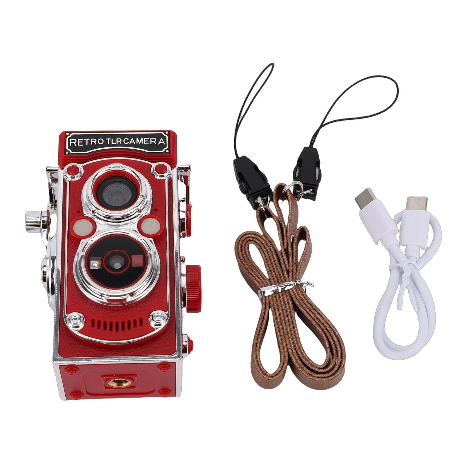 Topiky Cámara Digital Vintage, Cámara Estilo Retro TLR 24M 2.7K Enfoque Automático, Portátil para Grabación Diaria de Viajes (Rojo)