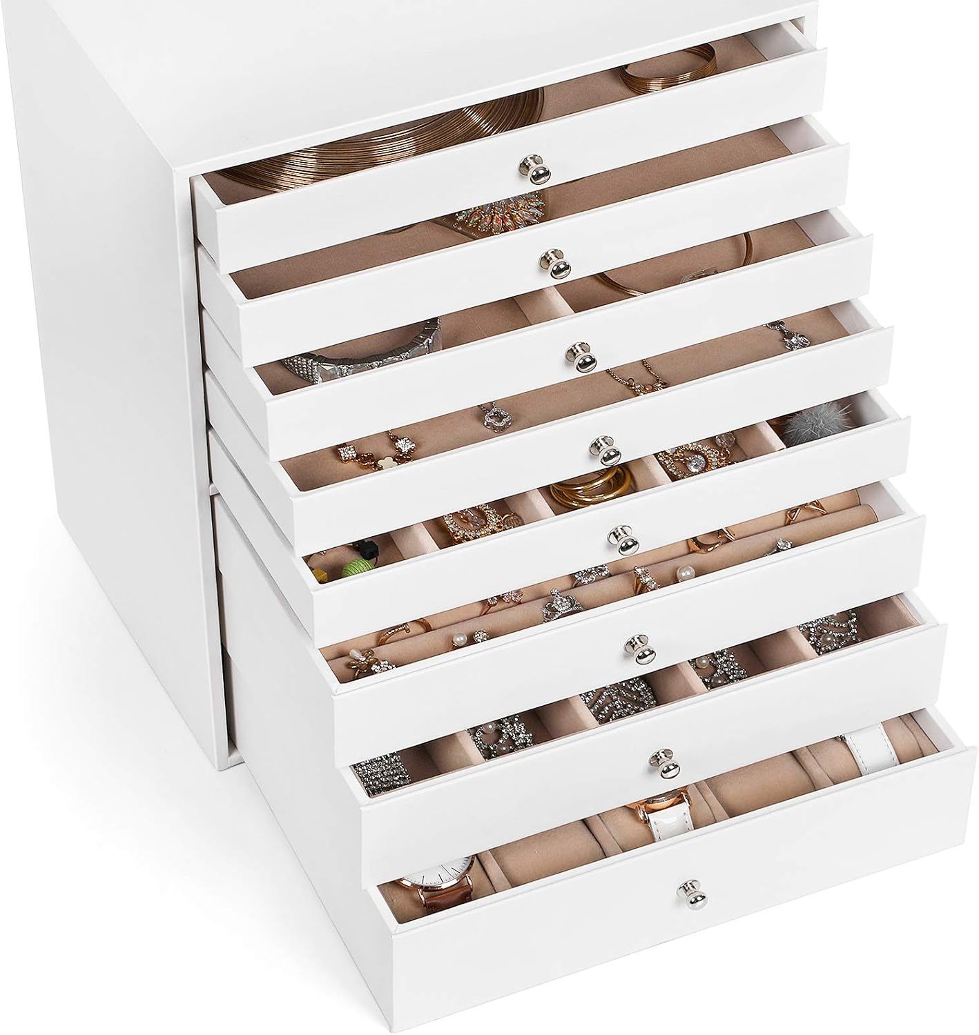 SONGMICS Jewelry Box, 8-Layer Large Jewelry Case, Ideal for Necklaces, Earrings, Sunglasses, Bracelets, Watches, White UJBC11WT : Everything Else